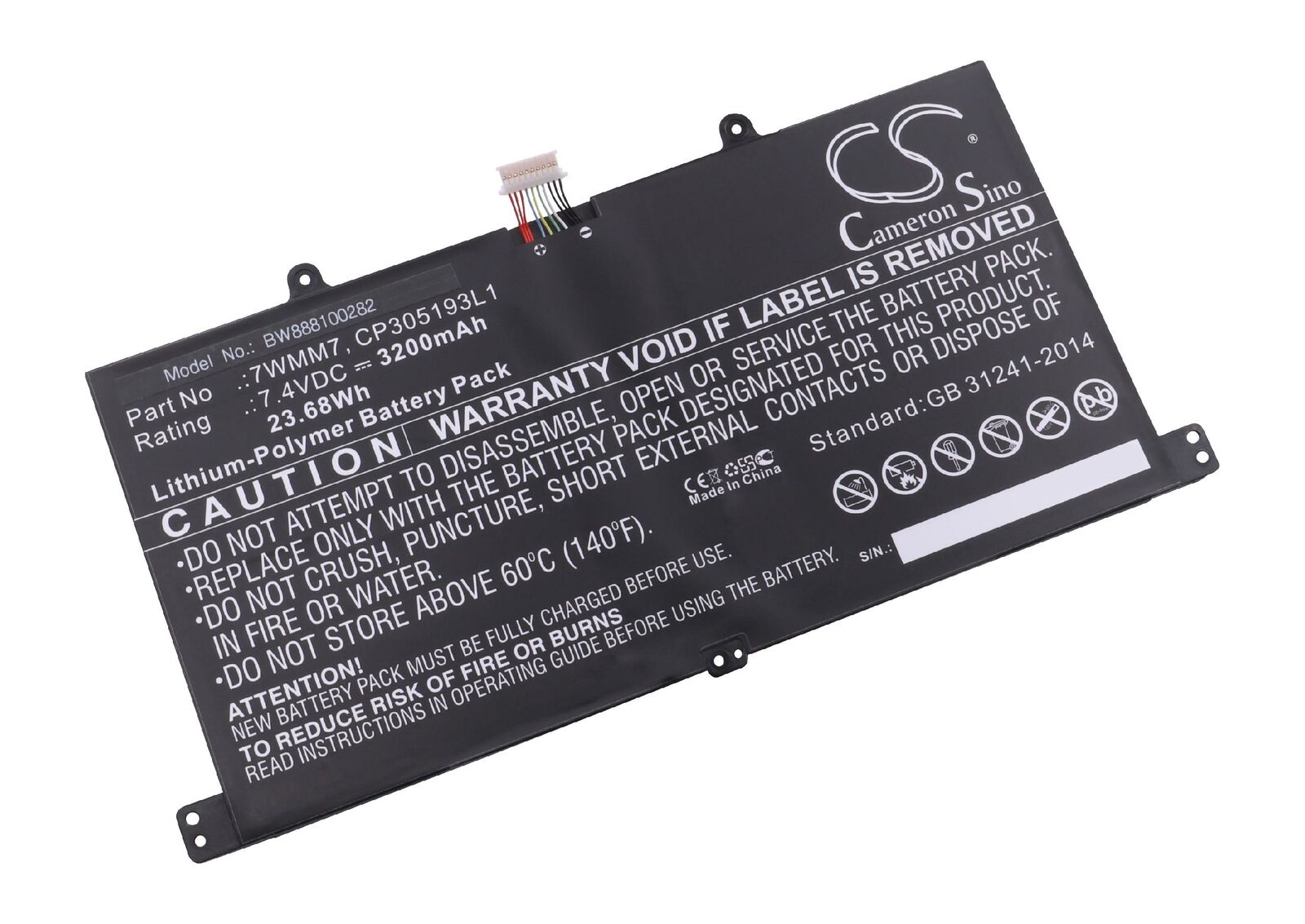 Accu voor Dell 7WMM7, CP305193L1, DL011301-PLP22G0 3200mAh 7,4V Li-Polymer(compatible) - Klik op de afbeelding om het venster te sluiten