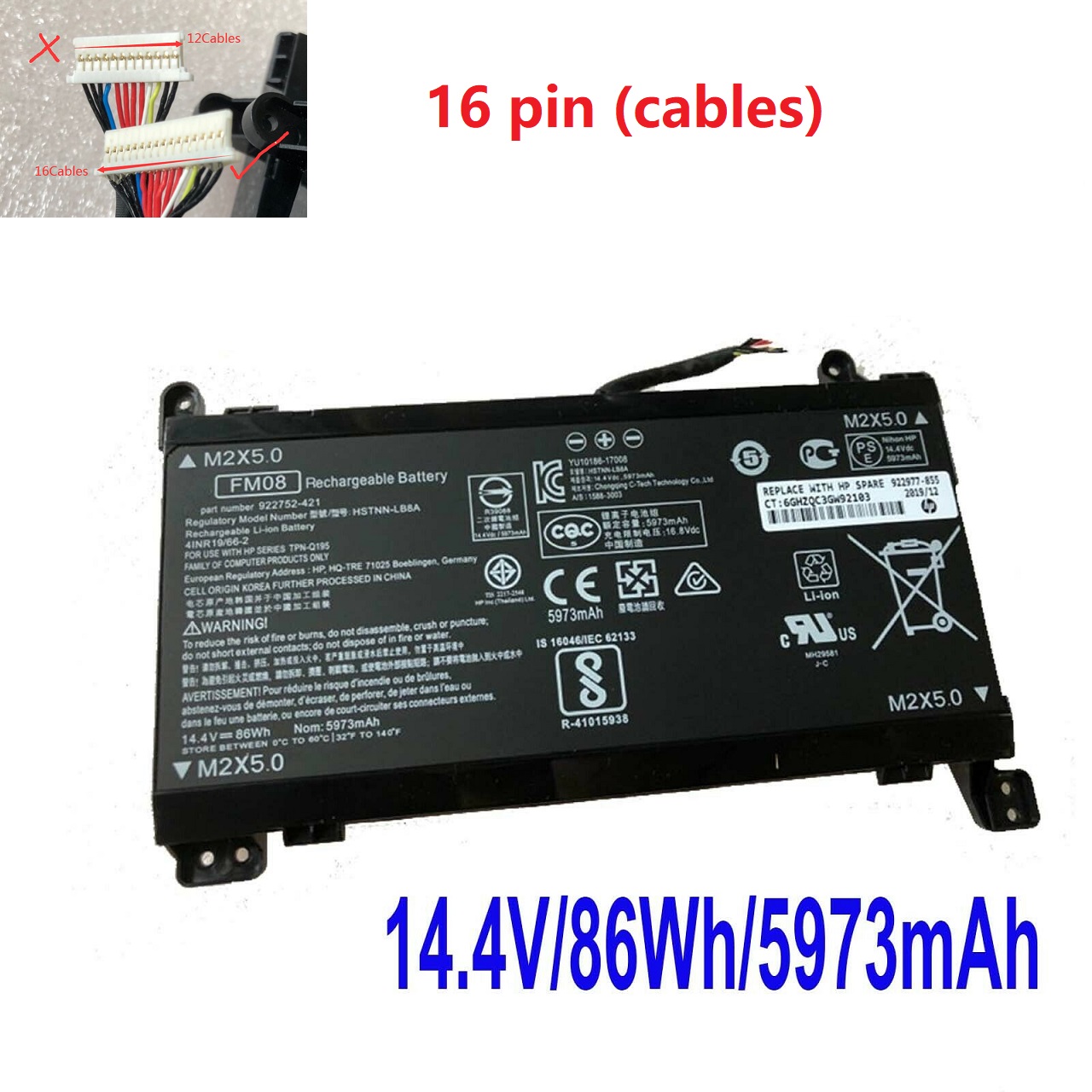 Accu voor 16 Cables FM08 HP 922752-421, 922753-421, 922976-855, 922977-855(compatible)