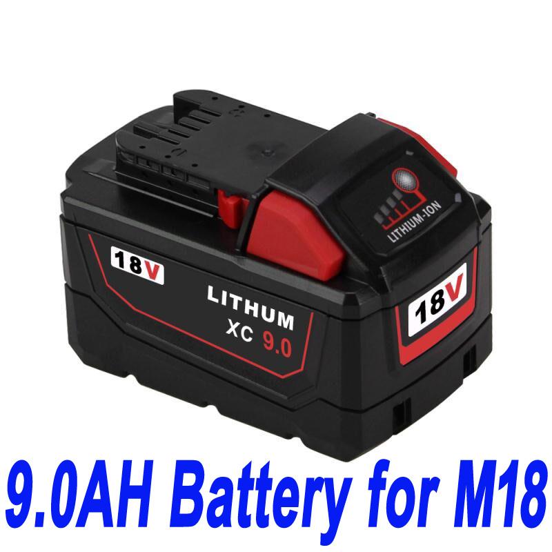 Accu 18V 9.0Ah For Milwaukee M18 M18B4 48-11-1828 Red Lithium Ion XC 9.0 (compatible)