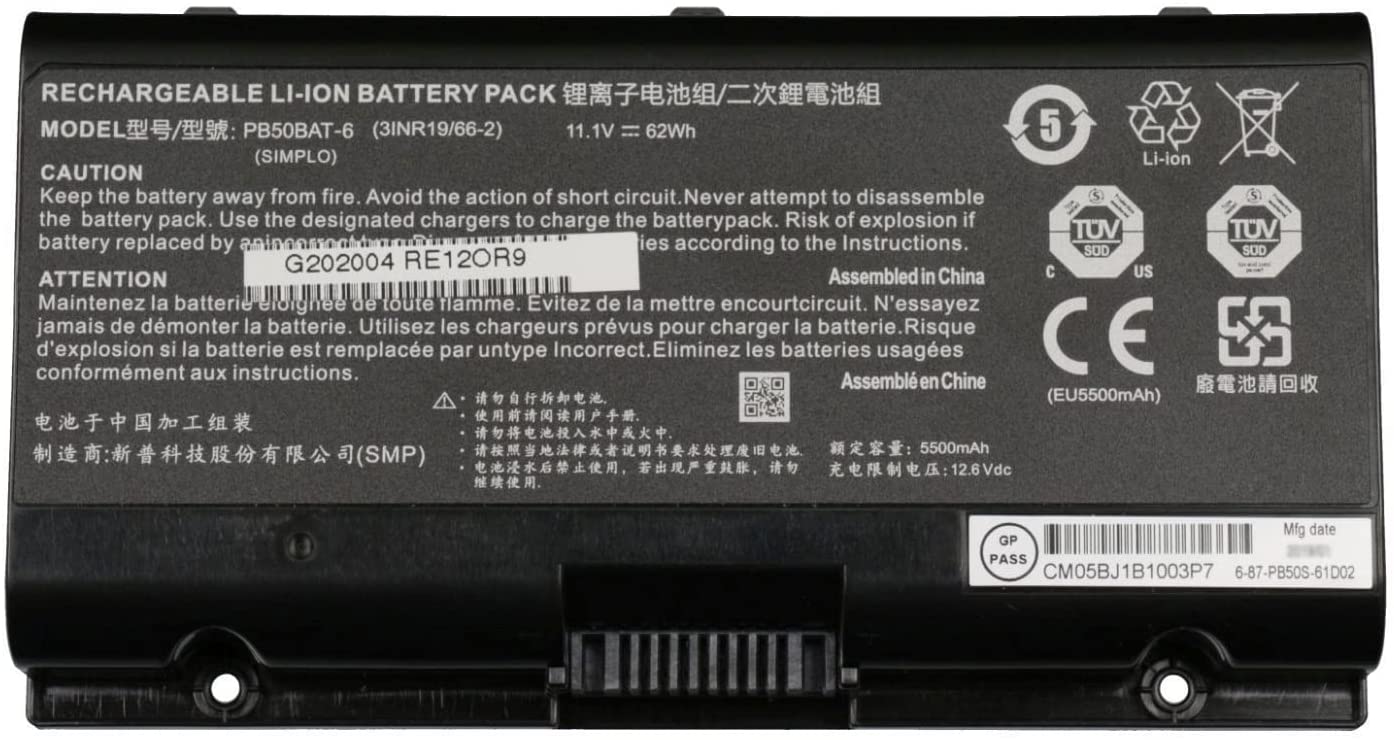 Accu voor PB50BAT-6 Clevo PB71EF-G,PowerSpec 1720,1520,Sager NP8371(compatible) - Klik op de afbeelding om het venster te sluiten