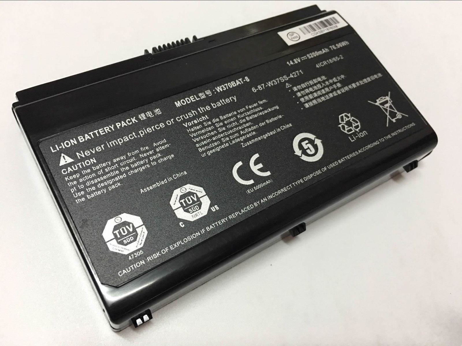 Accu voor 14.8v 5200mAh W370BAT-8 Clevo Schenker XMG A722 6-87-W370S-4271(compatible)